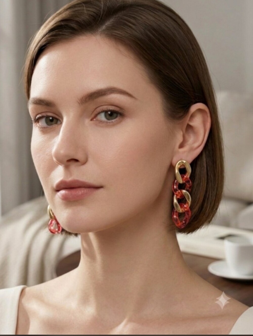 Nicole chunky link earrings in iridescent Red and gold, 6.5 cm longLong earrin